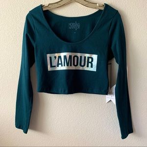Metallic print teal crop top